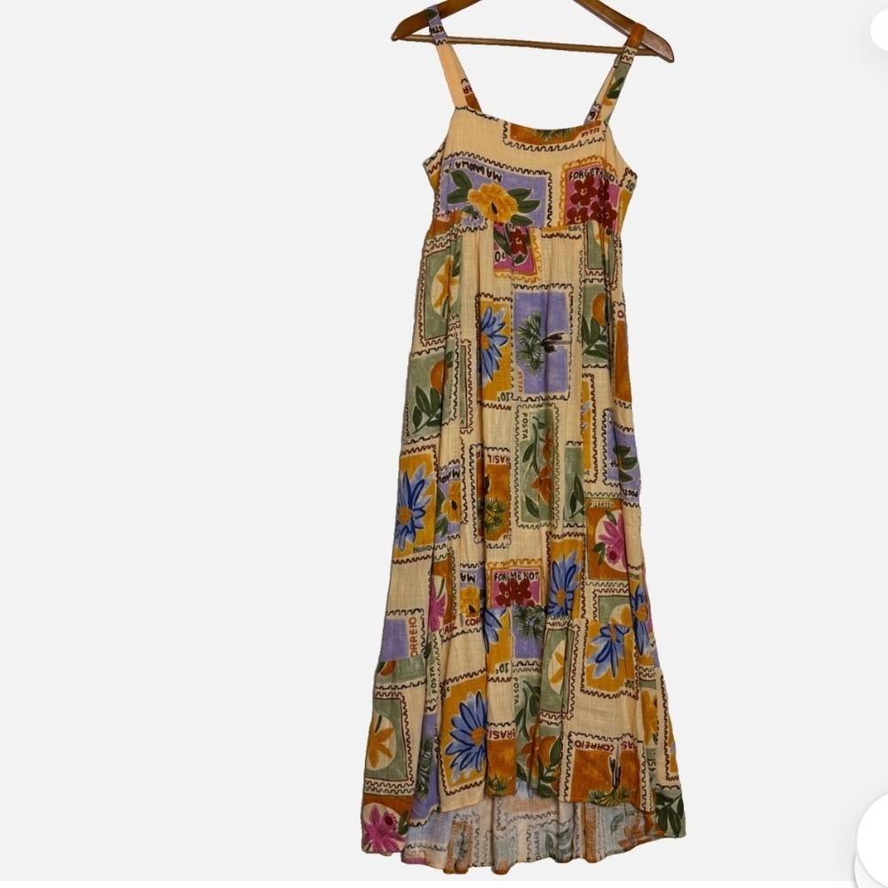 NWT Paper Heart Floral Stamp Postcard Maxi Style Dress XS Peach Linen Blend Boho